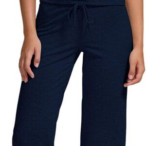 Navy Women's 2 Piece Lounge Set Slim Short Sleeve Top Elastic Waist Straight Leg